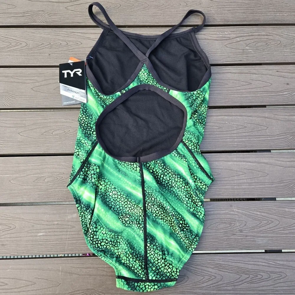 TYR Durafast Elite Women's Venom Diamondfit Green Swimsuit Women Size 34 New